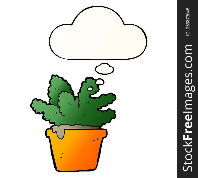 cartoon house plant with thought bubble in smooth gradient style