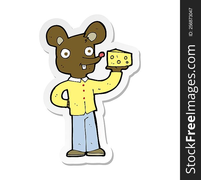 sticker of a cartoon mouse holding cheese