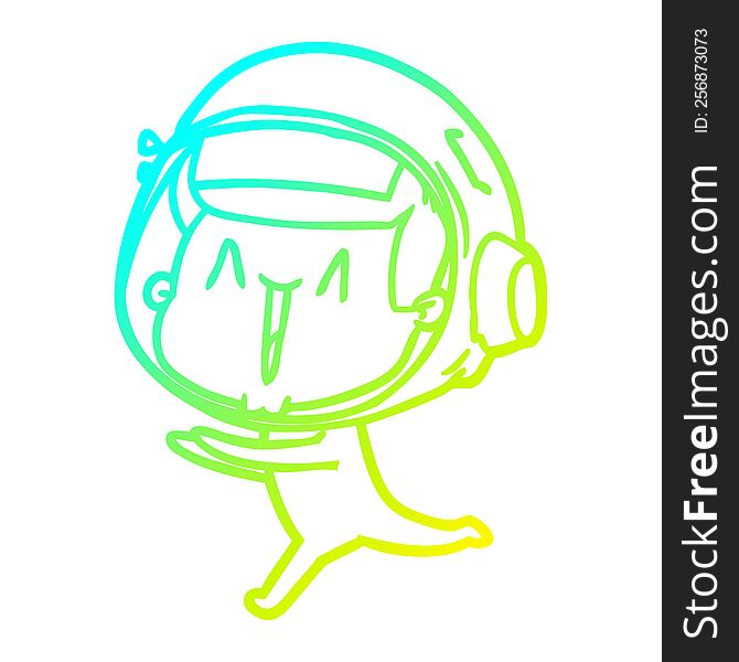 Cold Gradient Line Drawing Happy Cartoon Astronaut Running