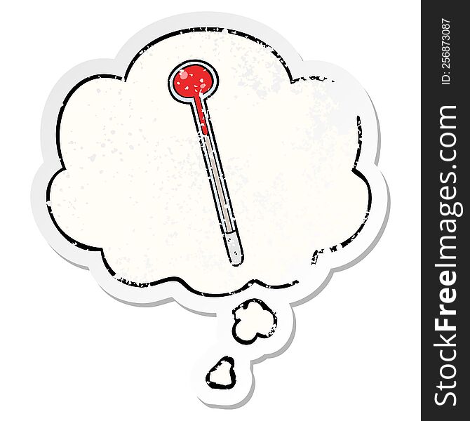 Cartoon Thermometer And Thought Bubble As A Distressed Worn Sticker