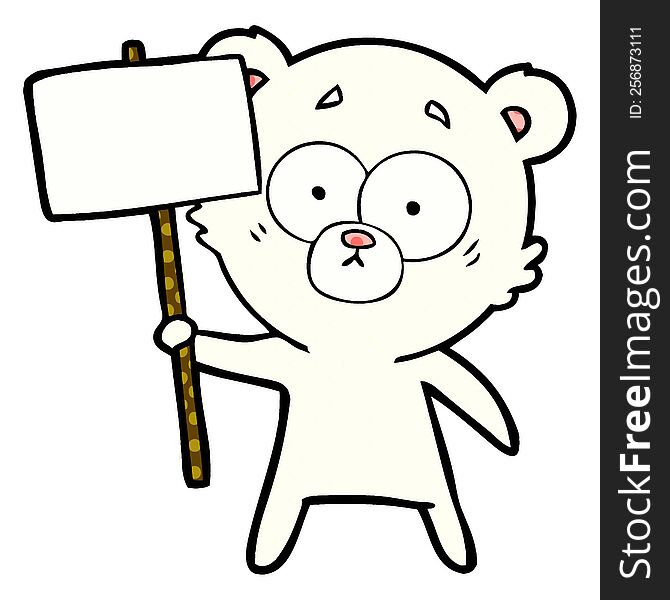 nervous polar bear cartoon with protest sign. nervous polar bear cartoon with protest sign