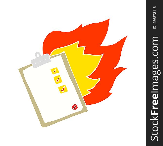 flat color illustration of checklist burning. flat color illustration of checklist burning