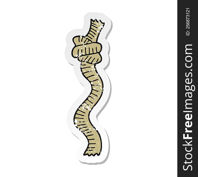 distressed sticker of a cartoon knotted rope