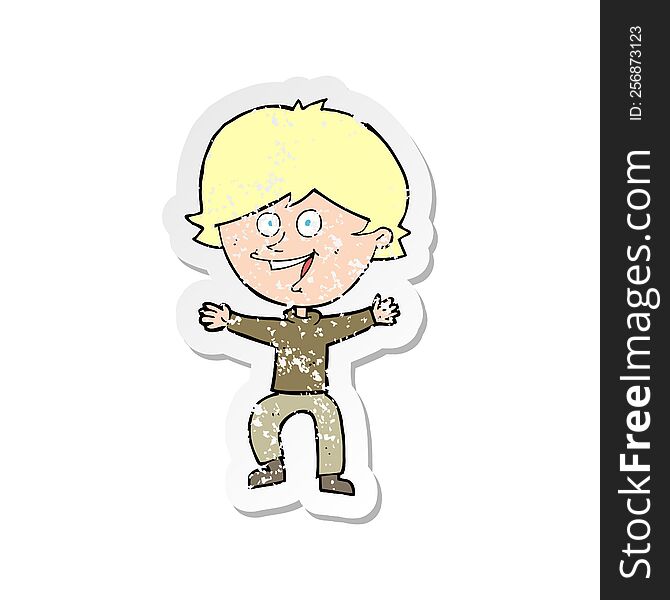 Retro Distressed Sticker Of A Cartoon Happy Boy Laughing
