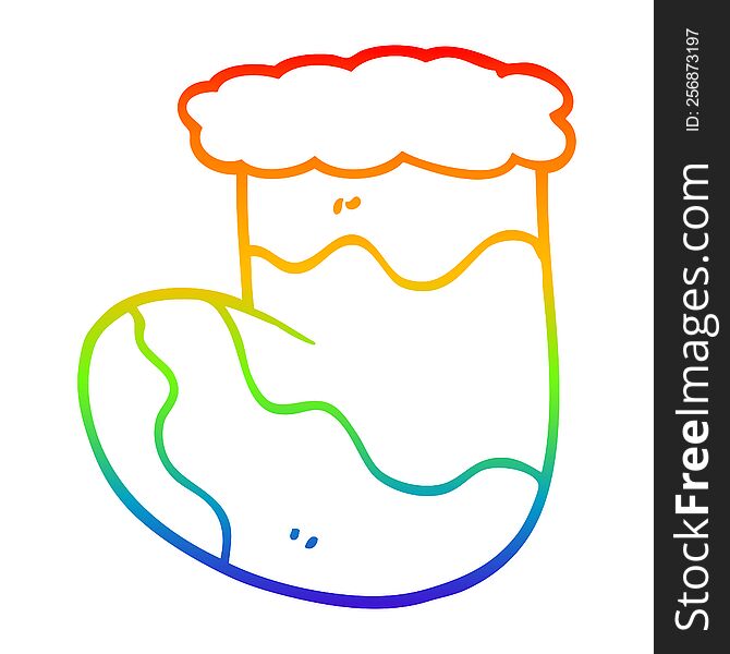 rainbow gradient line drawing of a cartoon christmas stocking