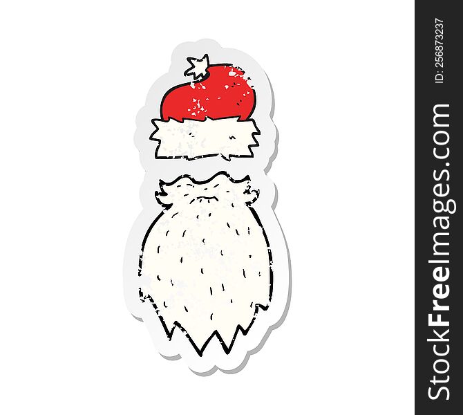 Retro Distressed Sticker Of A Cartoon Santa Hat And Beard