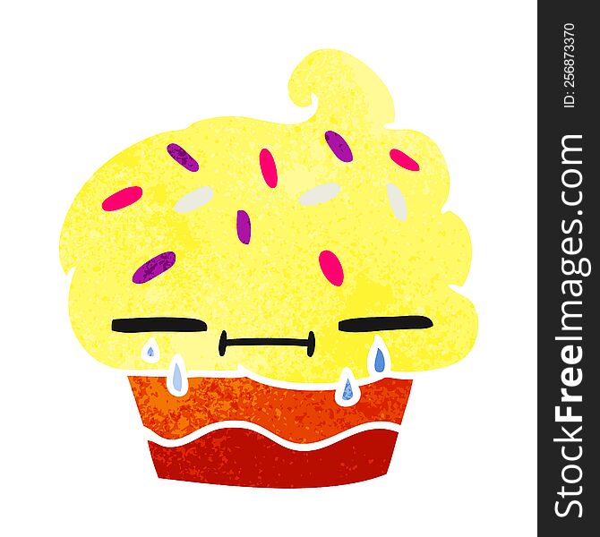 Retro Cartoon Of A Crying Cupcake