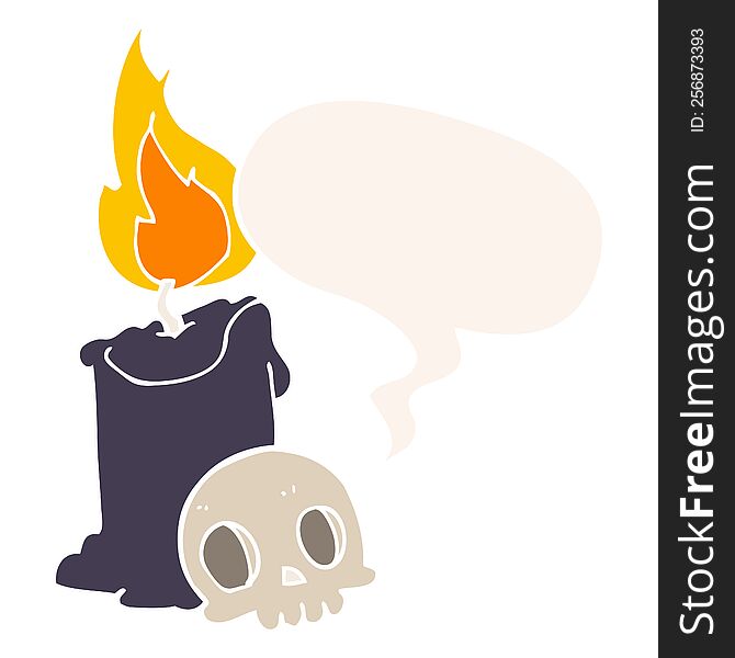 Cartoon Skull And Candle And Speech Bubble In Retro Style