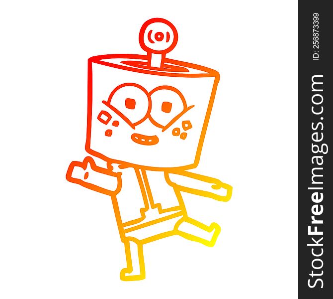 warm gradient line drawing of a happy cartoon robot dancing