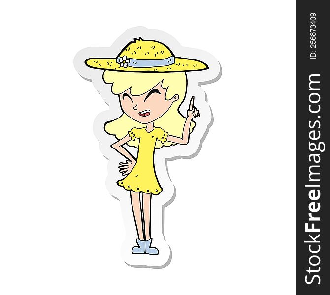 sticker of a cartoon woman wearing summer hat