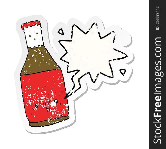 Cartoon Beer Bottle And Speech Bubble Distressed Sticker