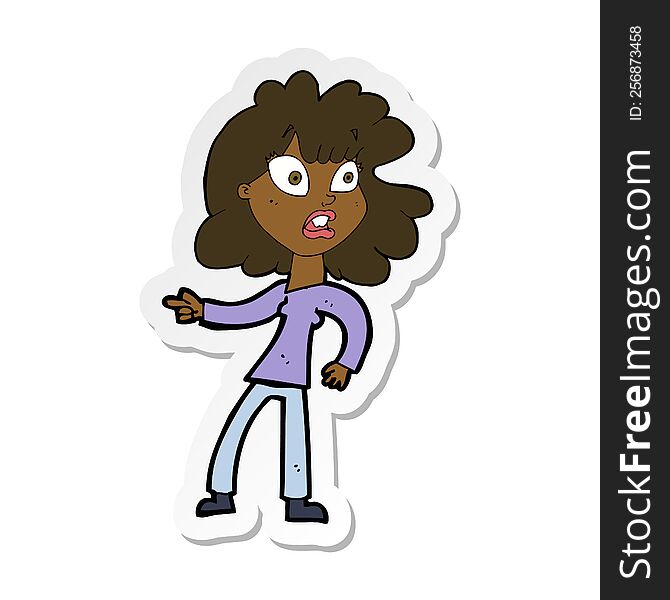 Sticker Of A Cartoon Worried Woman Pointing