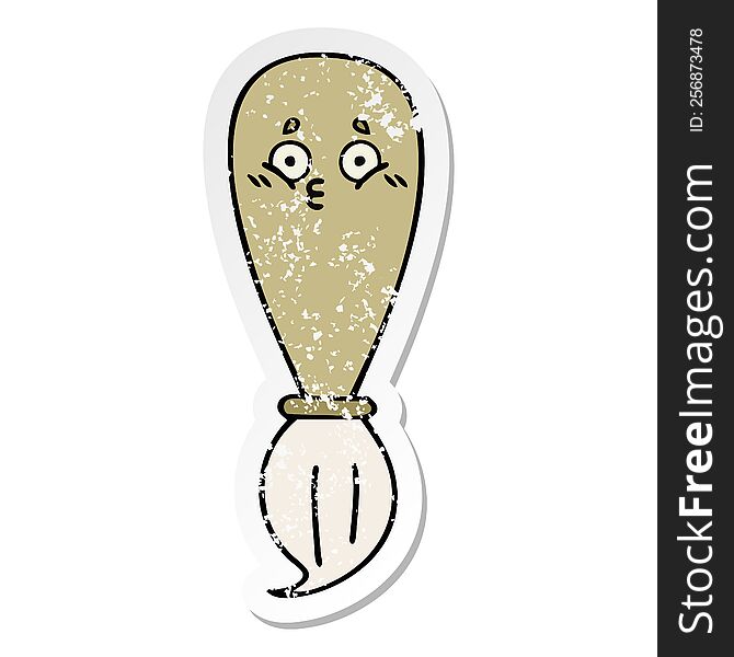 distressed sticker of a cute cartoon paint brush