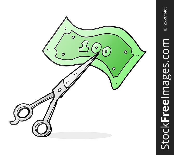 Cartoon Scissors Cutting Money