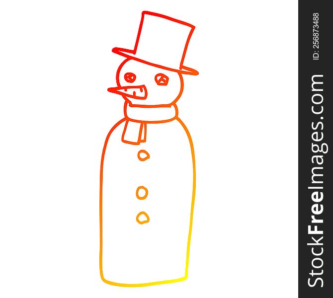 warm gradient line drawing of a cartoon snowman