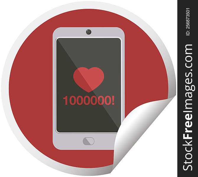 Mobile Phone Showing 1000000 Likes Graphic Circular Sticker