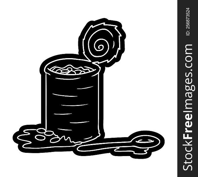 cartoon icon of an opened can of beans. cartoon icon of an opened can of beans