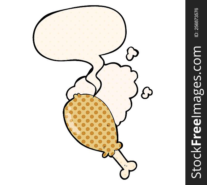 cartoon chicken leg with speech bubble in comic book style