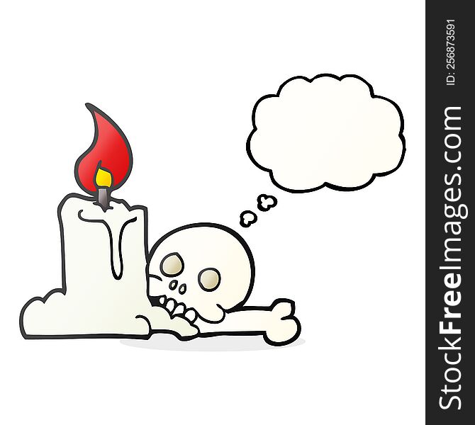freehand drawn thought bubble cartoon spooky skull and candle