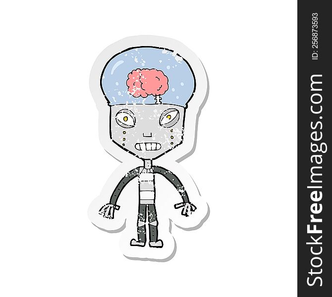 Retro Distressed Sticker Of A Cartoon Weird Robot