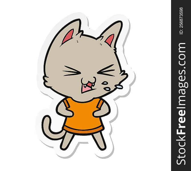 sticker of a cartoon cat hissing