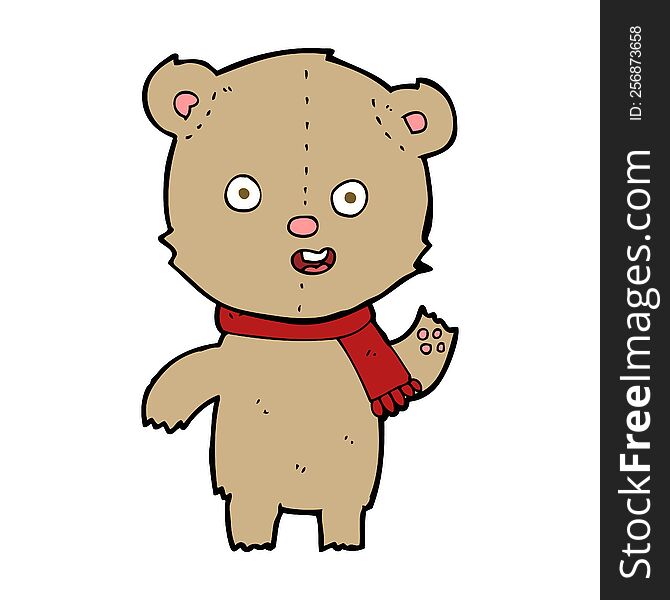 Cartoon Waving Teddy Bear With Scarf