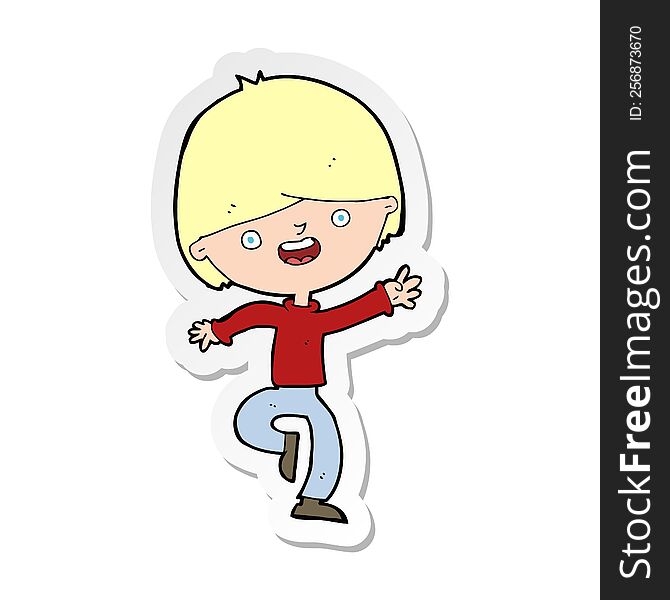 sticker of a cartoon happy boy dancing