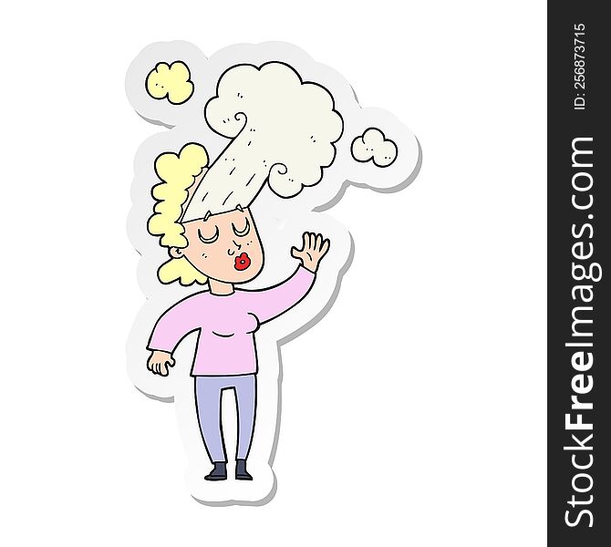 sticker of a cartoon woman letting off steam