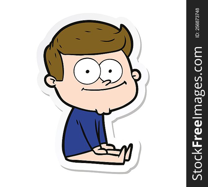 Sticker Of A Cartoon Happy Man Sitting
