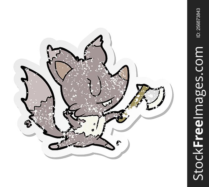 Distressed Sticker Of A Cartoon Werewolf With Axe