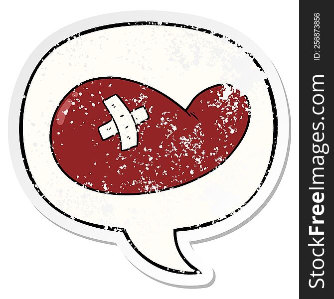 cartoon injured gall bladder with speech bubble distressed distressed old sticker. cartoon injured gall bladder with speech bubble distressed distressed old sticker