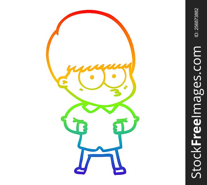 rainbow gradient line drawing of a curious cartoon boy