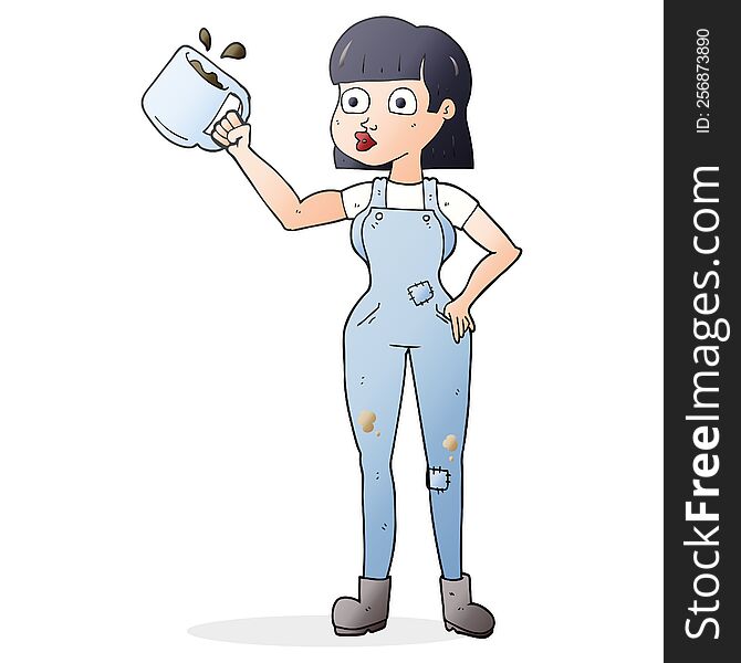cartoon female worker with coffee mug