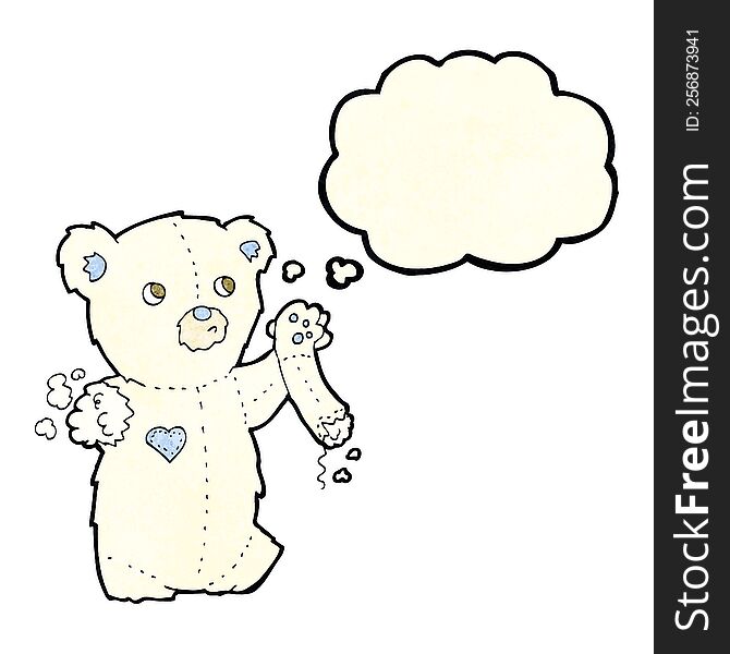 Cartoon Teddy Polar Bear With Torn Arm With Thought Bubble