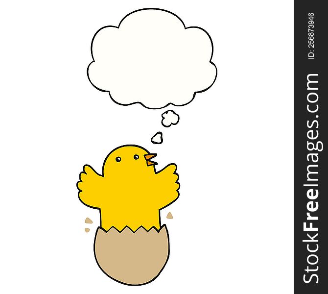 cartoon hatching bird with thought bubble. cartoon hatching bird with thought bubble