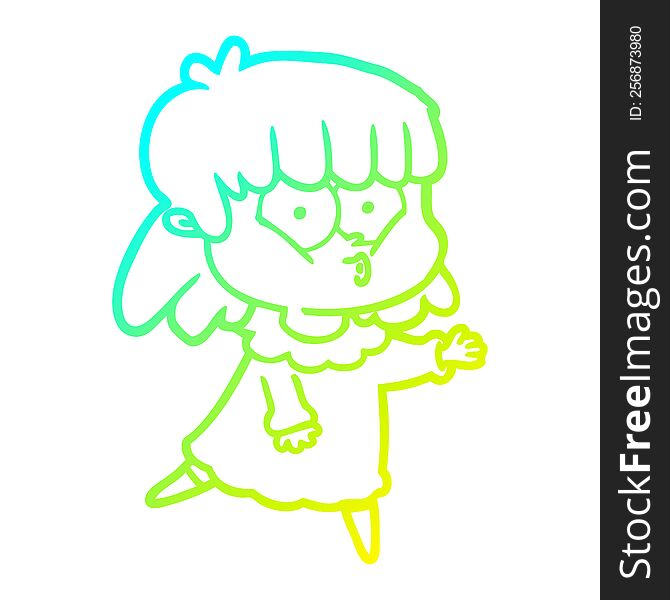 cold gradient line drawing of a cartoon whistling girl