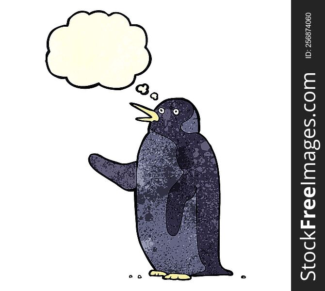 Cartoon Penguin Waving With Thought Bubble