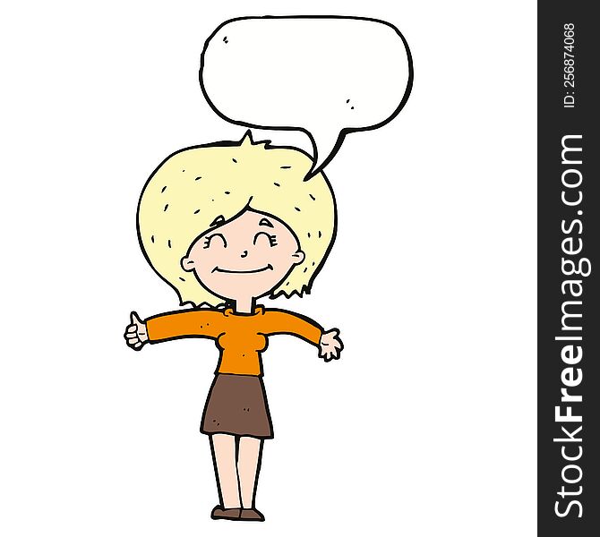 cartoon woman giving thumbs up sign with speech bubble