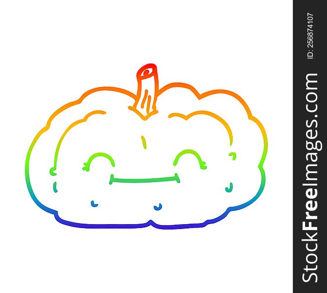 rainbow gradient line drawing of a cartoon happy pumpkin