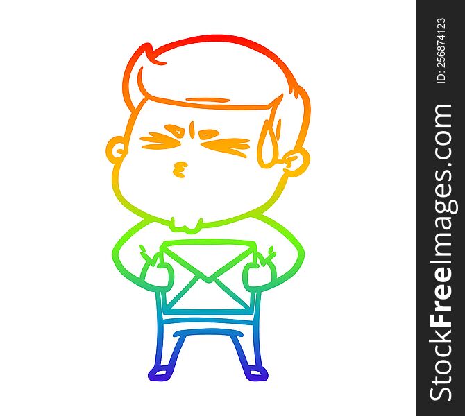 rainbow gradient line drawing of a cartoon man sweating