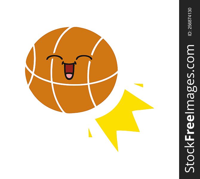 flat color retro cartoon basketball