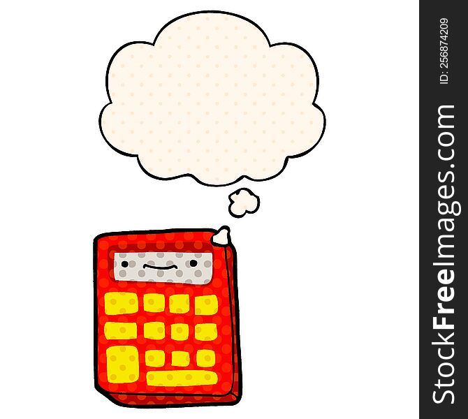 Cartoon Calculator And Thought Bubble In Comic Book Style