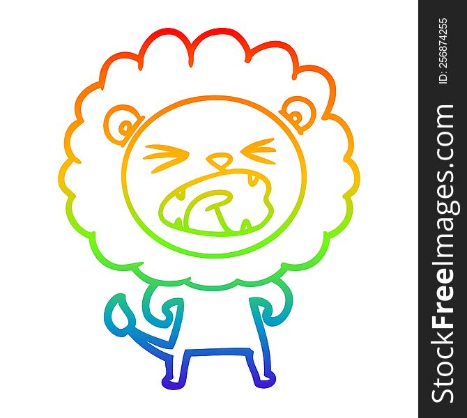 Rainbow Gradient Line Drawing Cartoon Angry Lion