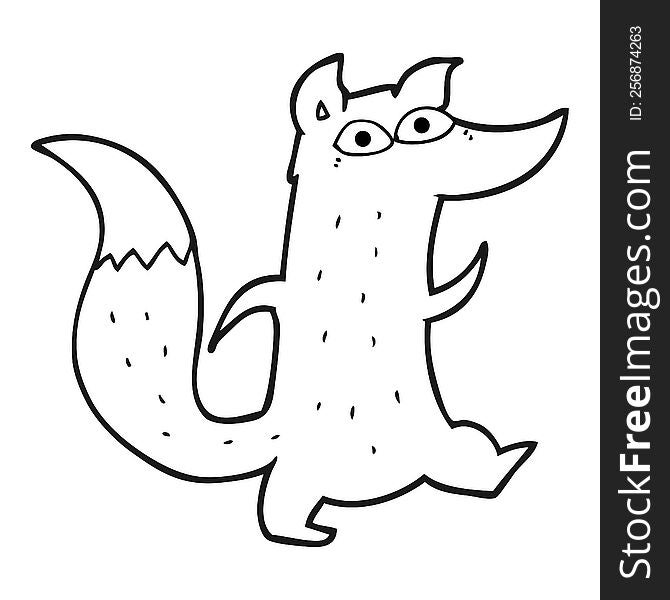 freehand drawn black and white cartoon cute wolf