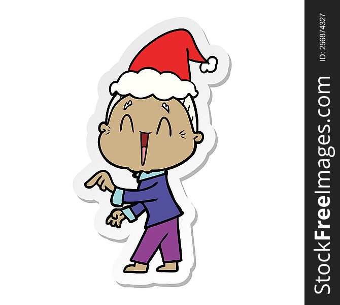 Sticker Cartoon Of A Happy Old Lady Wearing Santa Hat