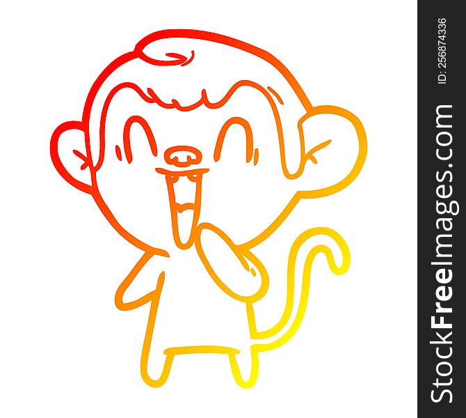 warm gradient line drawing of a cartoon laughing monkey