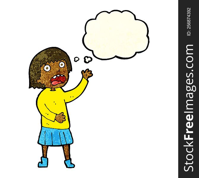 cartoon stressed out woman with thought bubble