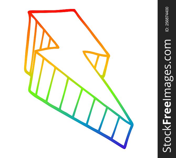 rainbow gradient line drawing of a cartoon decorative lightning bolt