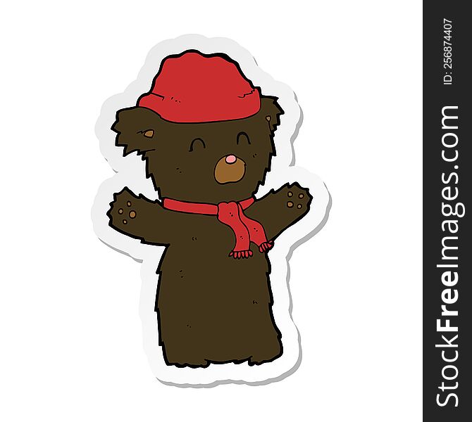 sticker of a cartoon cute black bear