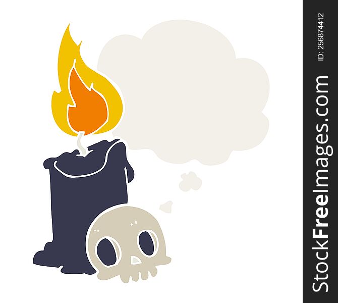 Cartoon Skull And Candle And Thought Bubble In Retro Style